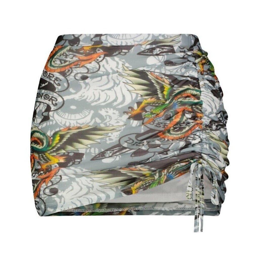 NWT ED HARDY DRAGON WINGS DRAWSTRING MESH SKIRT SZ XLARGE